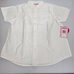 Izod Girls Oxford Button Collar White Pocket Short Sleeve Shirt Plus Sz 16.5